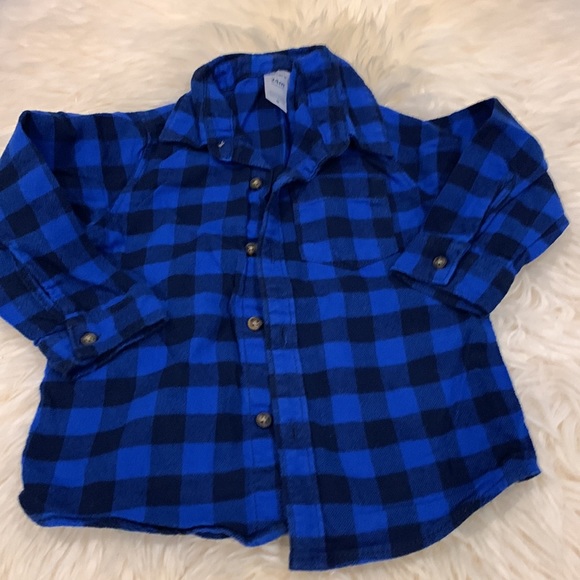 Carter’s & Joe Fresh Button-Down Long-Sleeve Shirts in Flannel Blue/Black/White - Picture 5 of 8